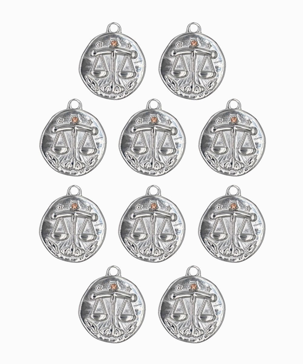 Pendentif médaille signe astro 17mm - Rhodié