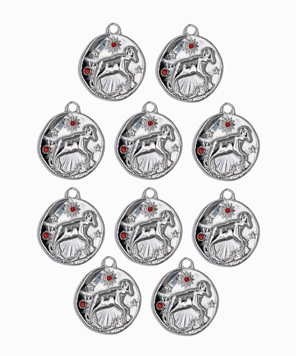 Pendentif médaille signe astro 17mm - Rhodié