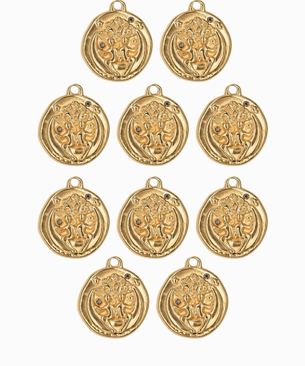 Pendentif médaille signe astro 17mm - Doré