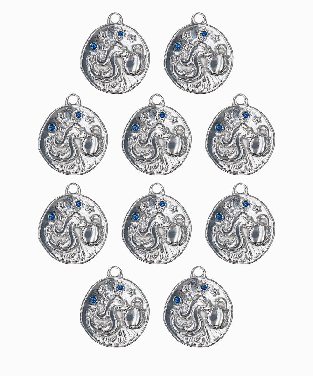 Pendentif médaille signe astro 17mm - Rhodié