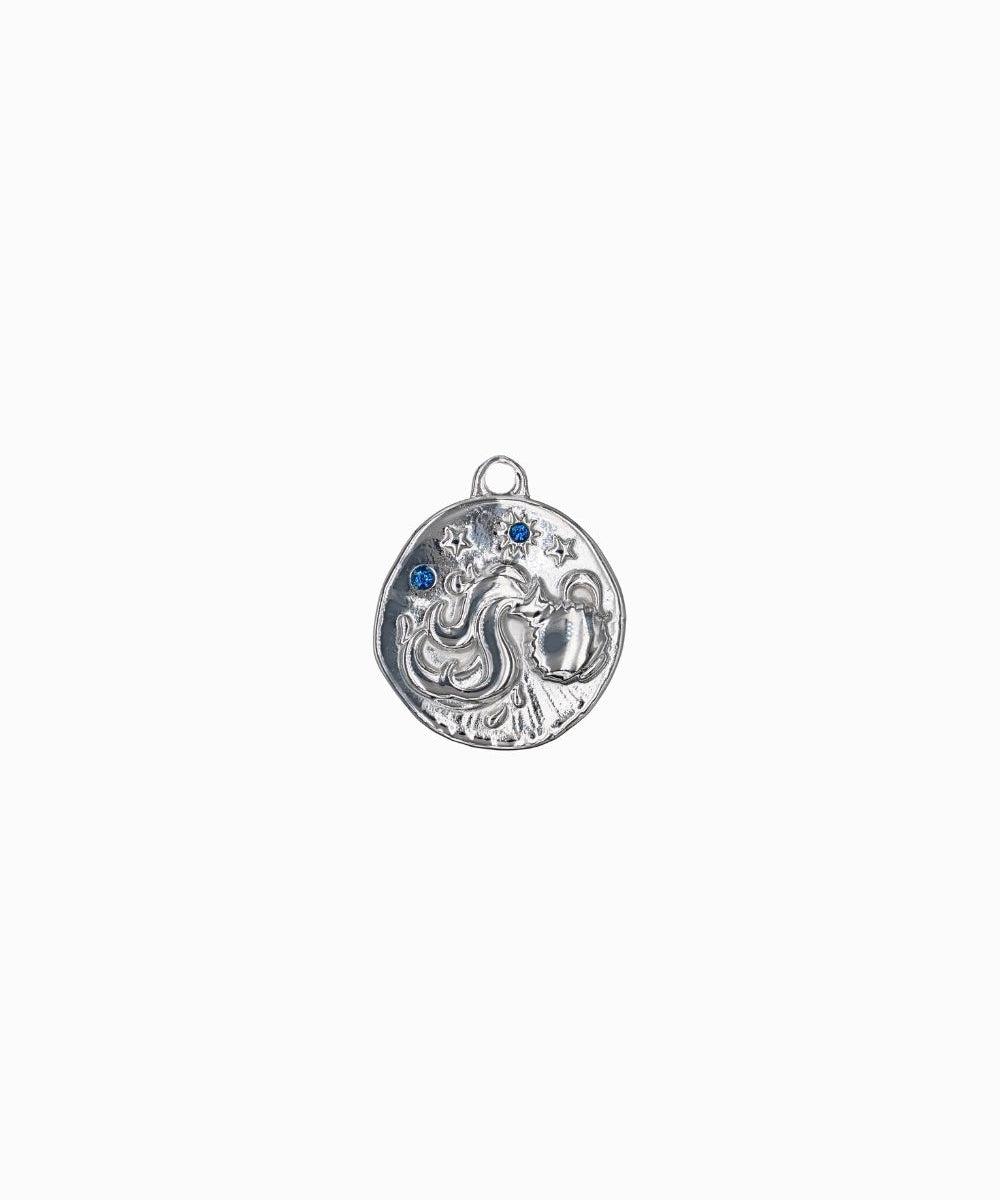 Pendentif médaille signe astro 17mm - Rhodié