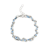 Bracelet ovale fil polyester et coton torsadé argenté - L16 cm