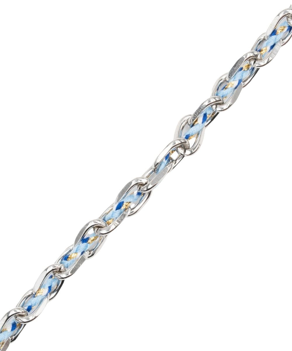 Bracelet ovale fil polyester et coton torsadé argenté - L16 cm
