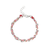 Bracelet ovale fil polyester et coton torsadé argenté - L16 cm