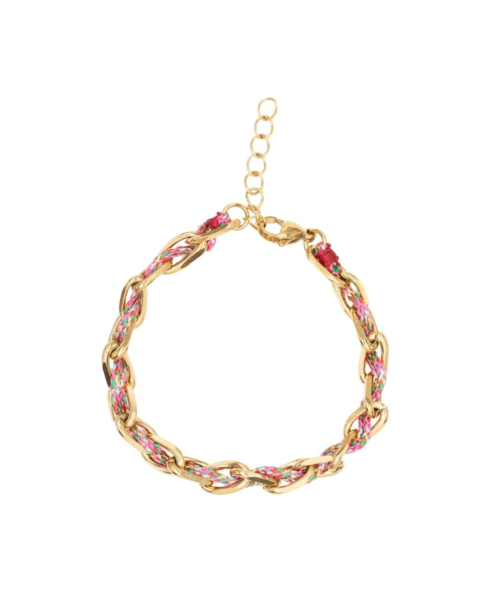 Bracelet ovale fil polyester et coton torsadé doré - L16 cm