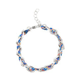 Bracelet ovale fil polyester et coton torsadé argenté - L16 cm