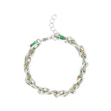 Bracelet ovale fil polyester et coton torsadé argenté - L16 cm