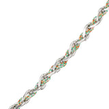 Bracelet ovale fil polyester et coton torsadé argenté - L16 cm