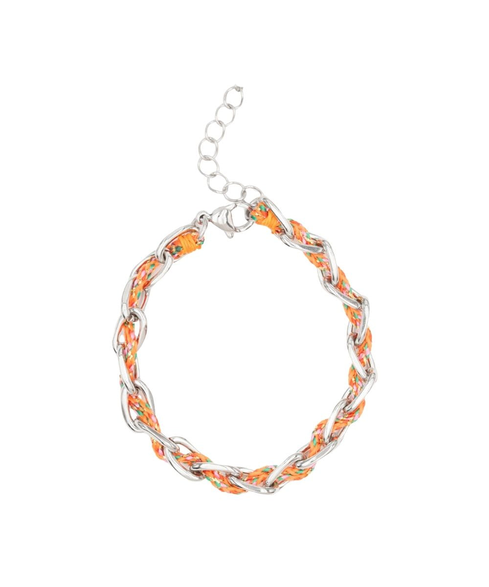 Bracelet ovale fil polyester et coton torsadé argenté - L16 cm