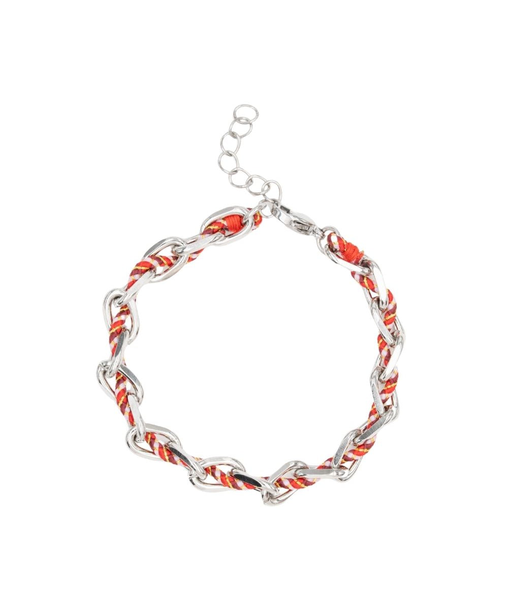 Bracelet ovale fil polyester et coton torsadé argenté - L16 cm