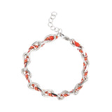 Bracelet ovale fil polyester et coton torsadé argenté - L16 cm