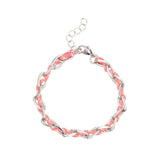 Bracelet ovale fil polyester et coton torsadé argenté - L16 cm