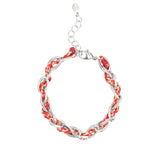 Bracelet ovale fil polyester et coton torsadé argenté - L16 cm