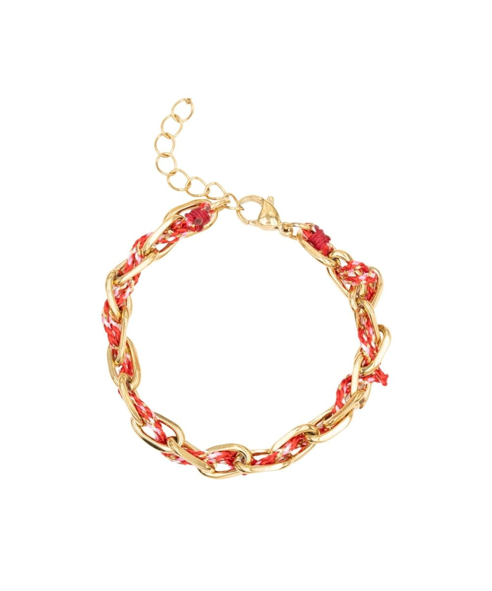 Bracelet ovale fil polyester et coton torsadé doré - L16 cm