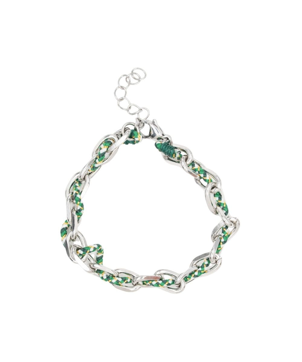 Bracelet ovale fil polyester et coton torsadé argenté - L16 cm