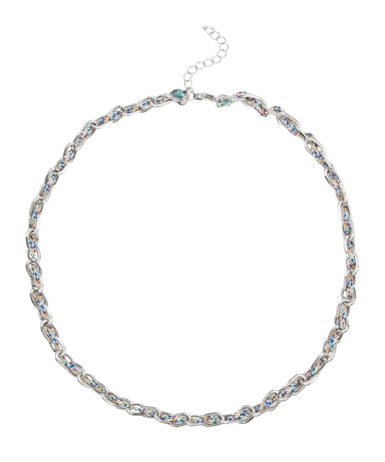 Collier ovale fil polyester et coton torsadé rhodié - L46 cm