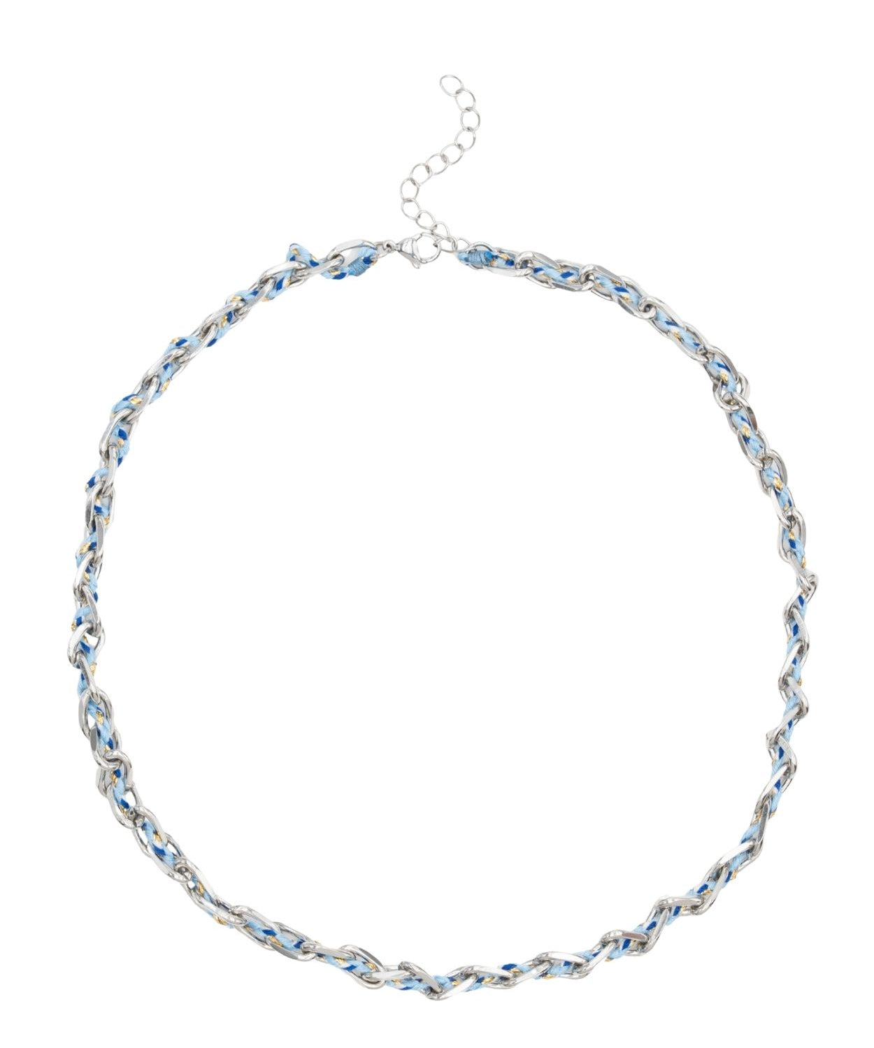 Collier ovale fil polyester et coton torsadé rhodié - L46 cm