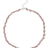 Collier ovale fil polyester et coton torsadé rhodié - L46 cm