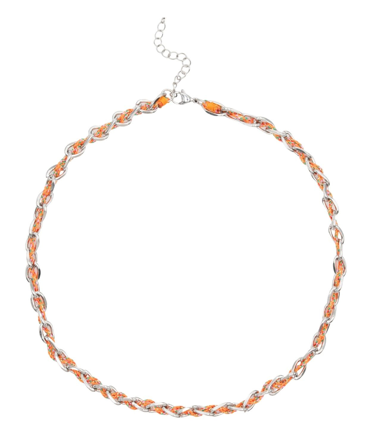Collier ovale fil polyester et coton torsadé rhodié - L46 cm