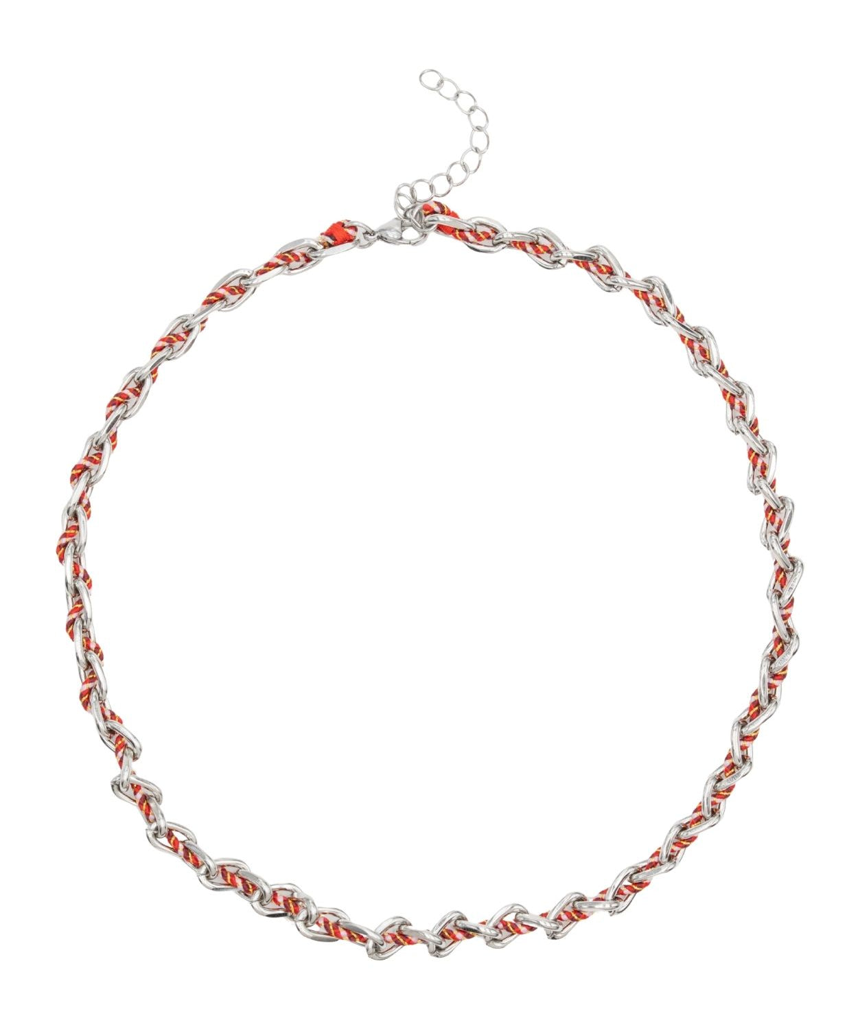 Collier ovale fil polyester et coton torsadé rhodié - L46 cm
