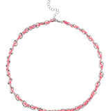 Collier ovale fil polyester et coton torsadé rhodié - L46 cm