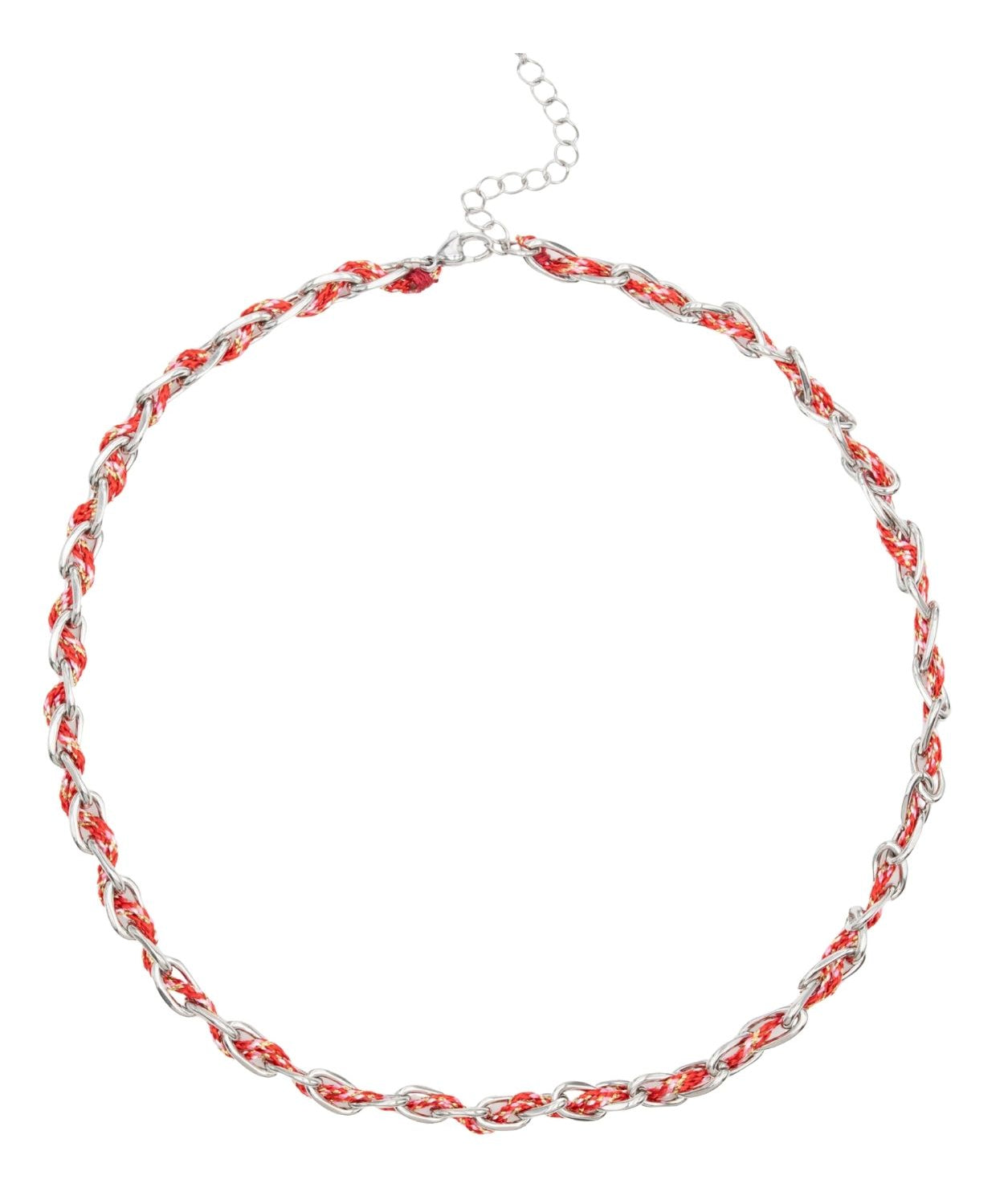 Collier ovale fil polyester et coton torsadé rhodié - L46 cm
