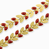 Chaîne épi 6.50 x 6.20 mm inox doré/rouge - Longueur 50 cm
