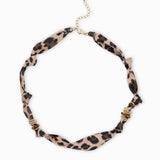 Collier tissu noué et perles rondes facettée - Longueur 40cm