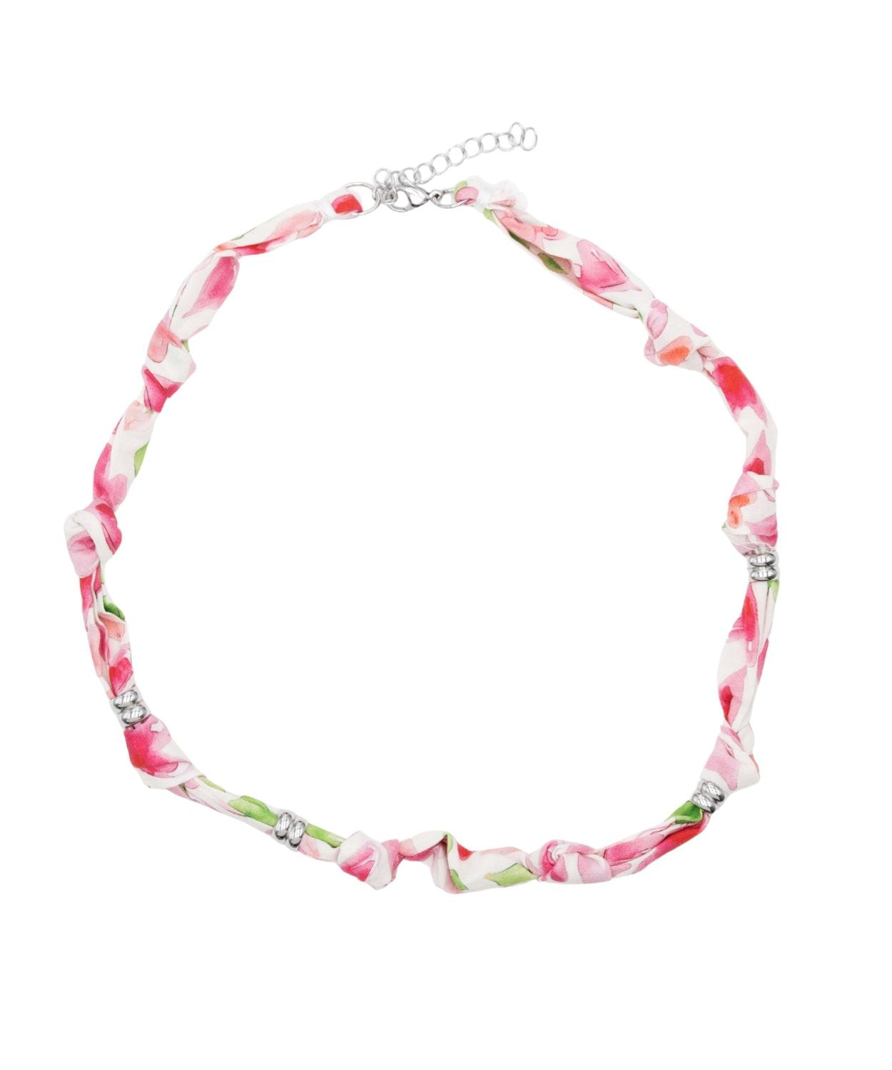 Collier tissu noué intercalaire - Longueur 40cm Rhodié
