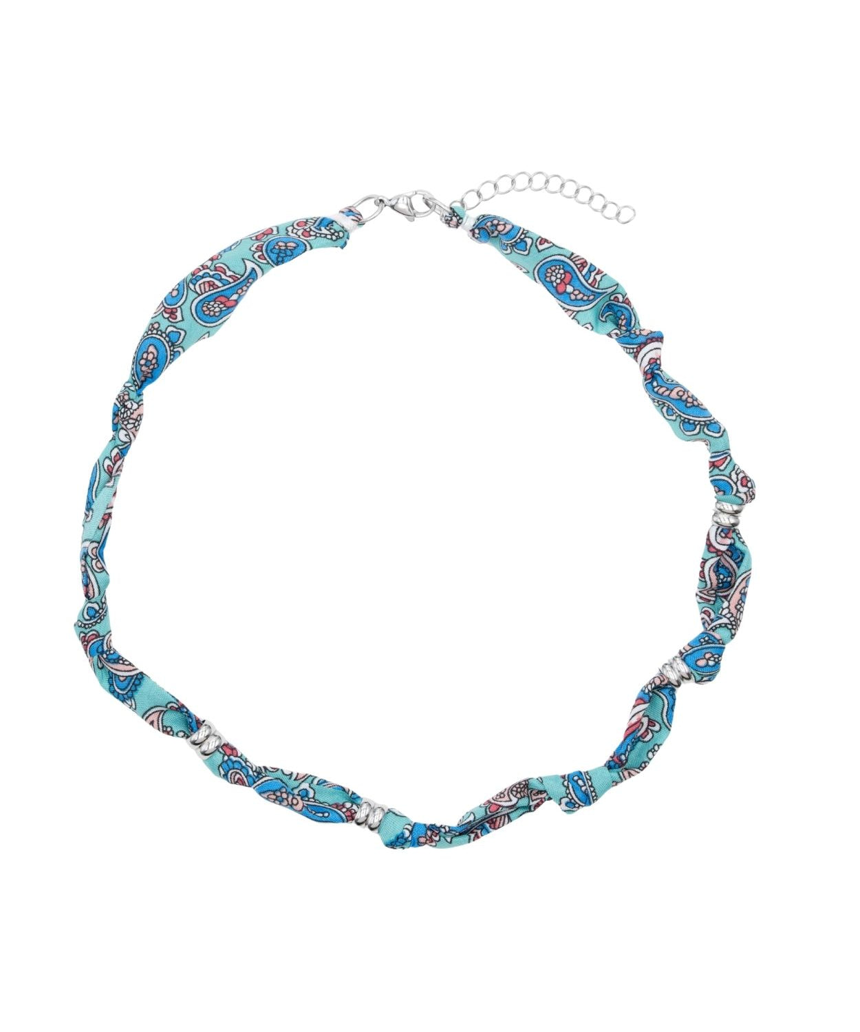 Collier tissu noué intercalaire - Longueur 40cm Rhodié