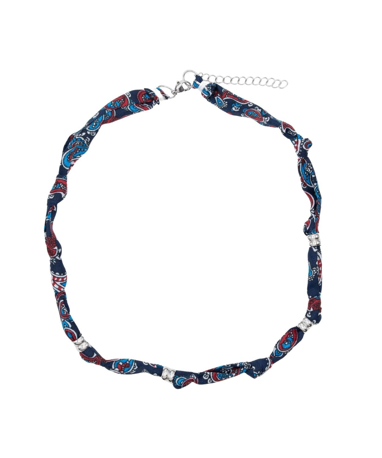 Collier tissu noué intercalaire - Longueur 40cm Rhodié