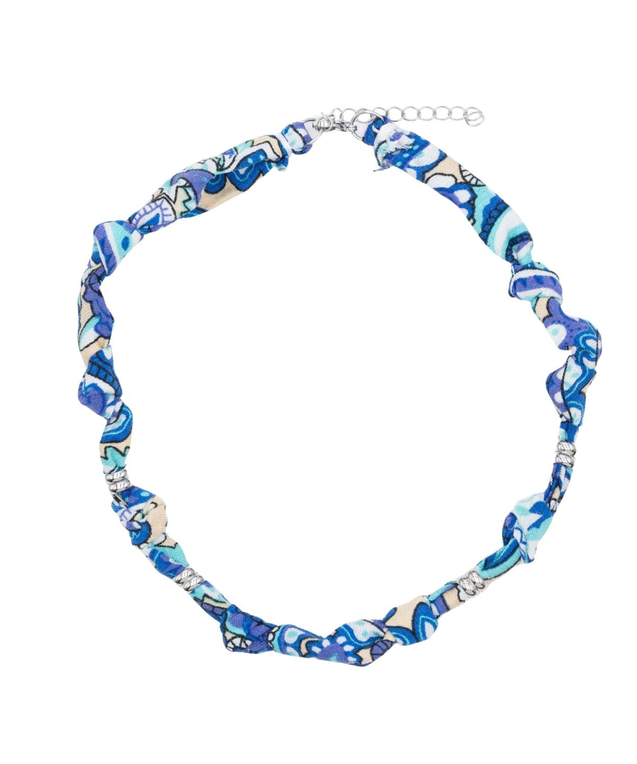 Collier tissu noué intercalaire - Longueur 40cm Rhodié