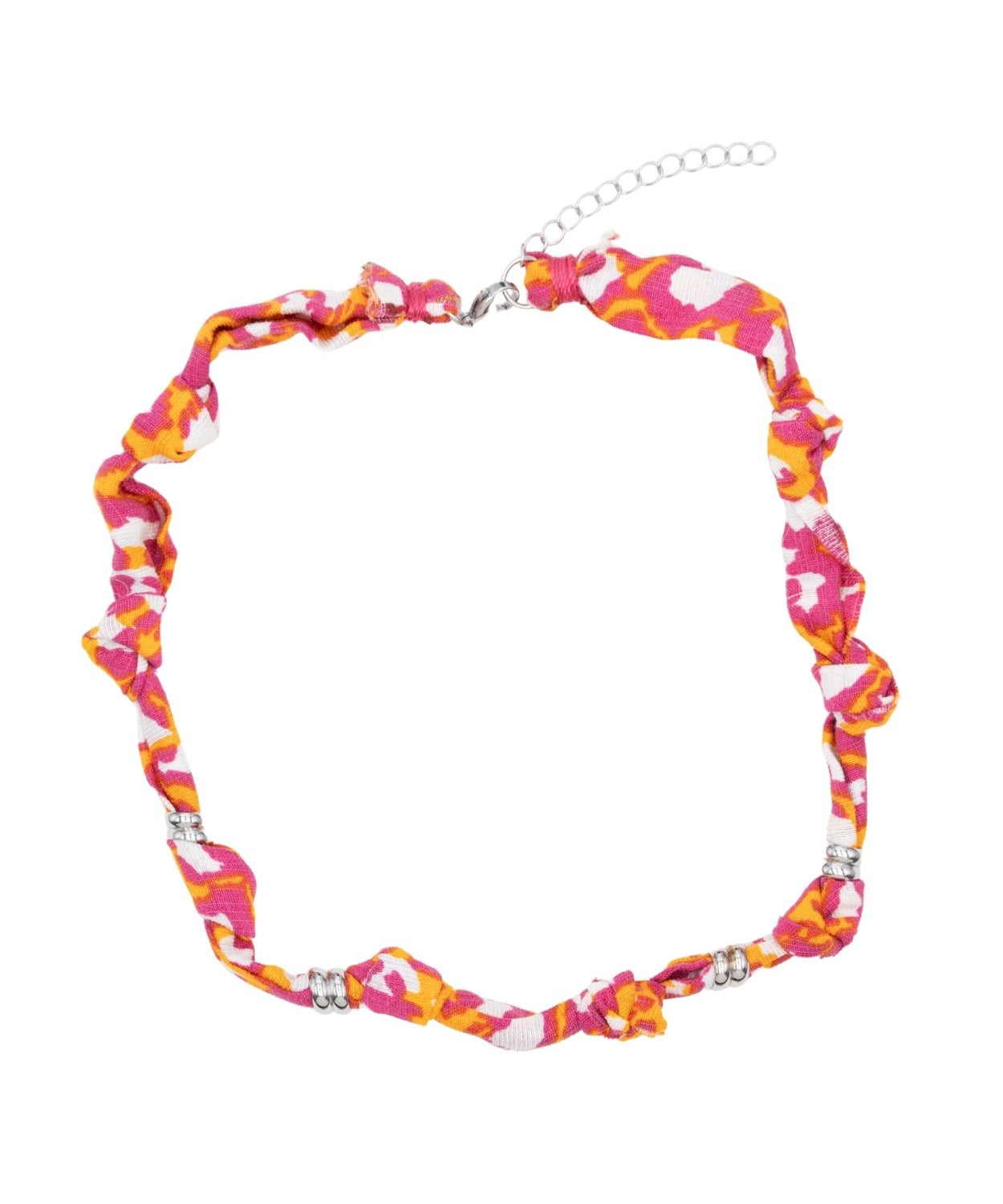 Collier tissu noué intercalaire - Longueur 40cm Rhodié