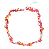 Collier tissu noué intercalaire - Longueur 40cm Rhodié