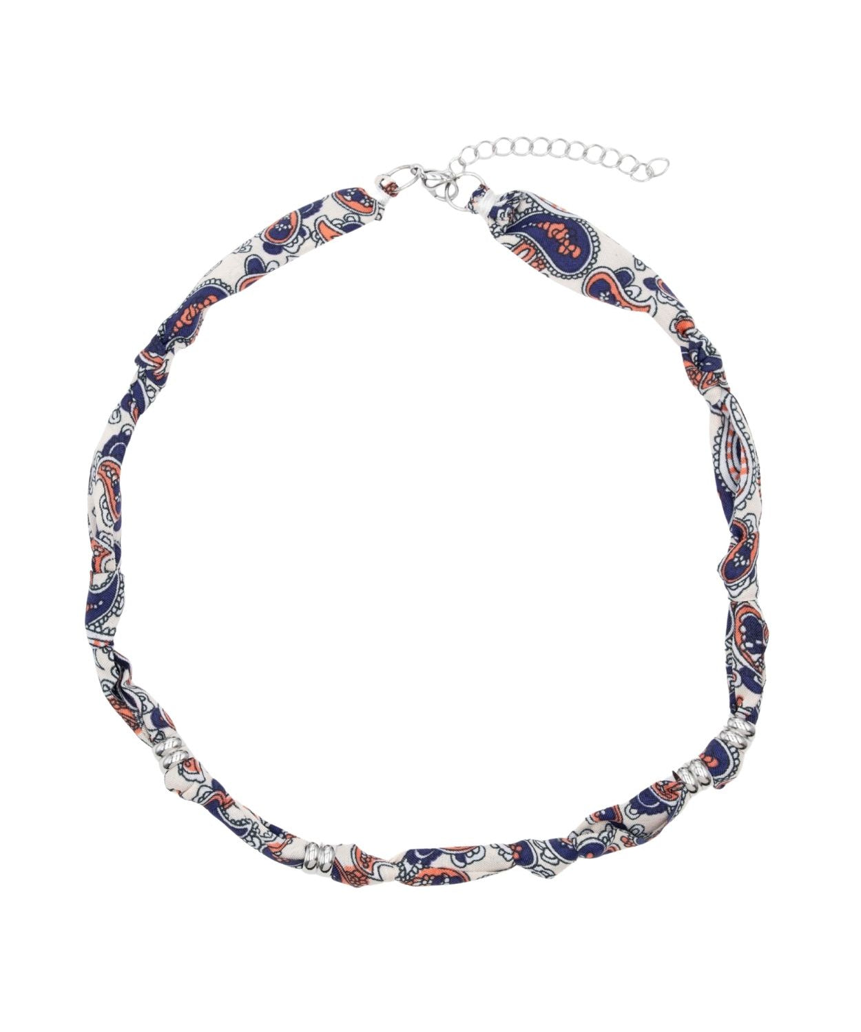 Collier tissu noué intercalaire - Longueur 40cm Rhodié