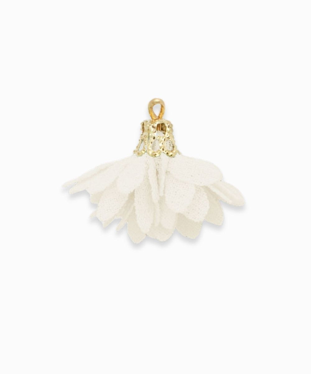 Pompons fleurs en tissu 18 mm - Blanc