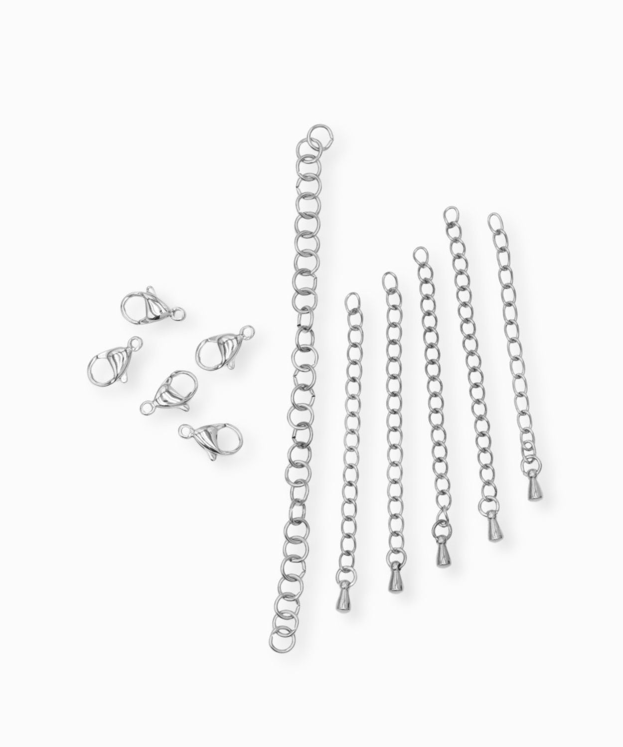 KIT Mousqueton 12mm 
+ anneau 5x0.8mm
+ 5 chaînettes rallonge