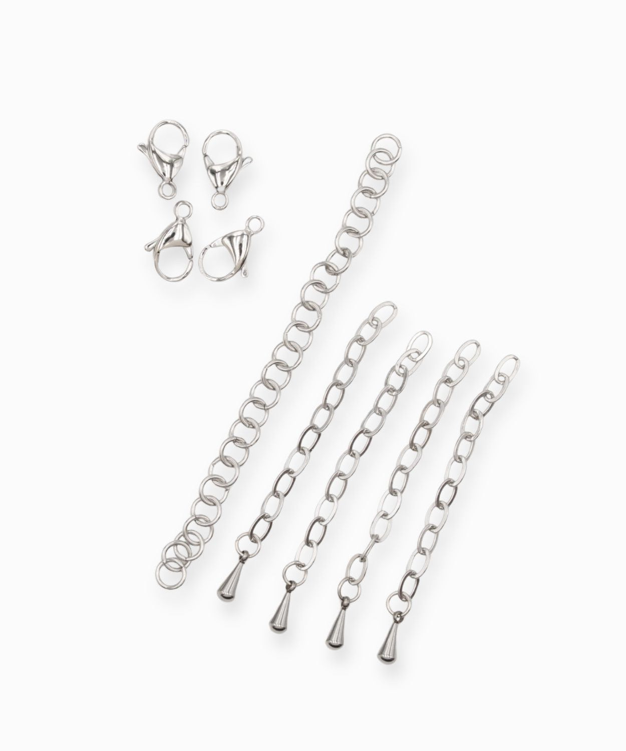 KIT Mousqueton 15mm 
+ anneau 6x1mm
+ 4 chaînettes rallonge