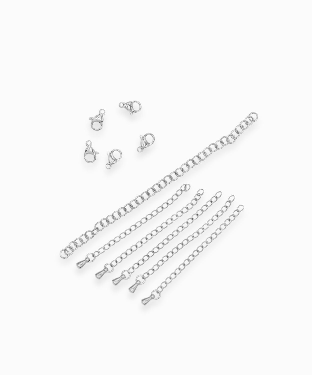 KIT Mousqueton 9mm 
+ anneau 4x0.7mm
+ 5 chaînettes rallonge