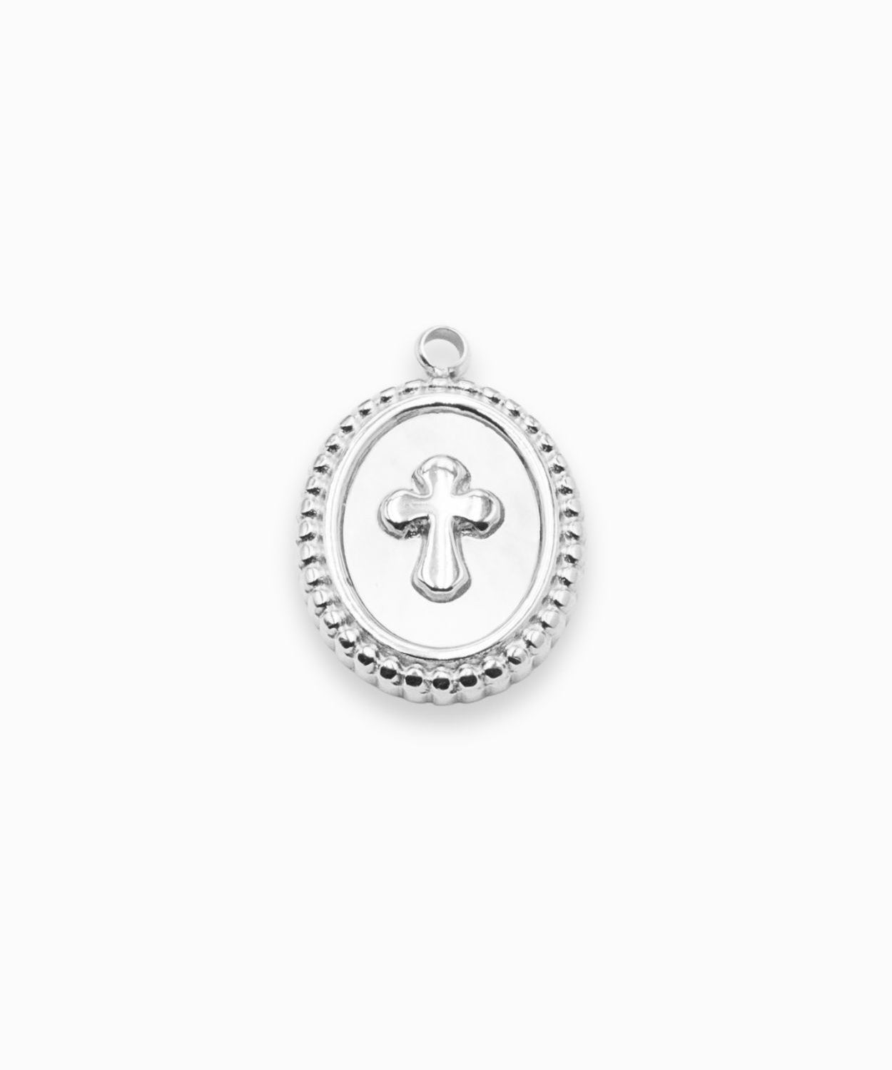 Pendentif médaille croix nacre 15x12mm