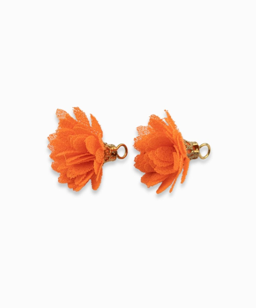 Pompons fleurs en tissu 18 mm - Jaune & Orange