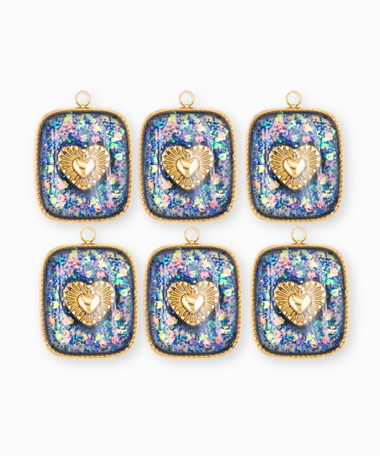 Pendentif médaille coeur pailleté 17x15mm