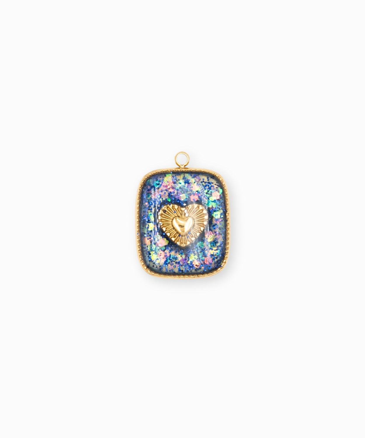 Pendentif médaille coeur pailleté 17x15mm