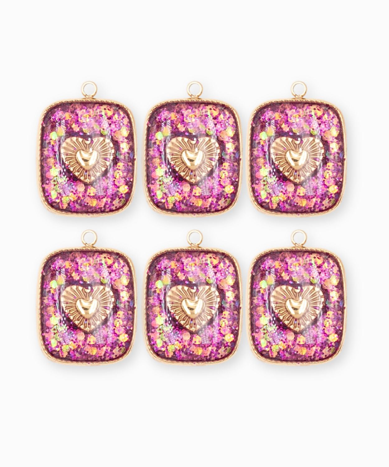 Pendentif médaille coeur pailleté 17x15mm