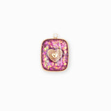 Pendentif médaille coeur pailleté 17x15mm