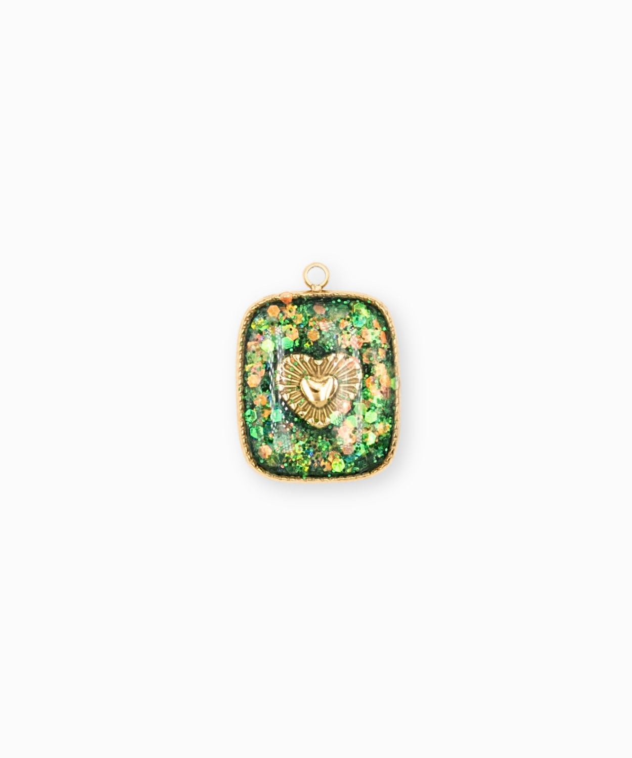 Pendentif médaille coeur pailleté 17x15mm