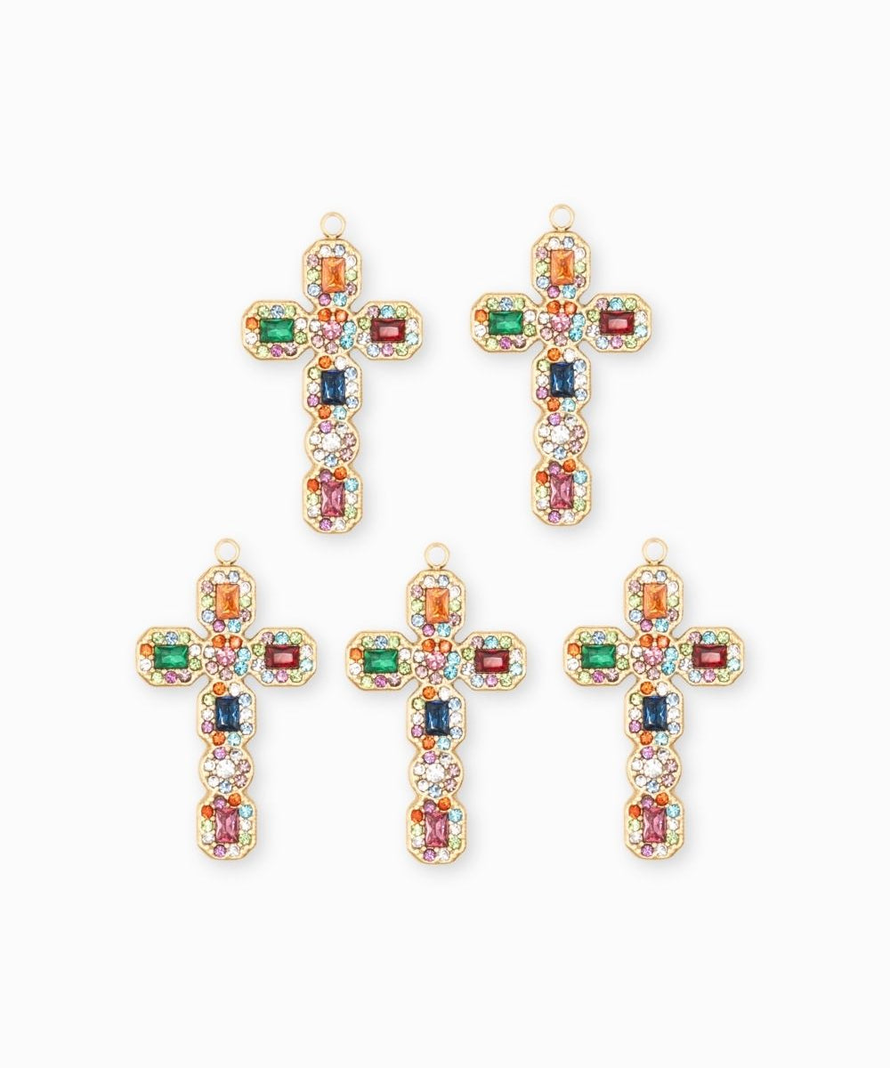 Pendentif croix multi-couleur 27x17mm