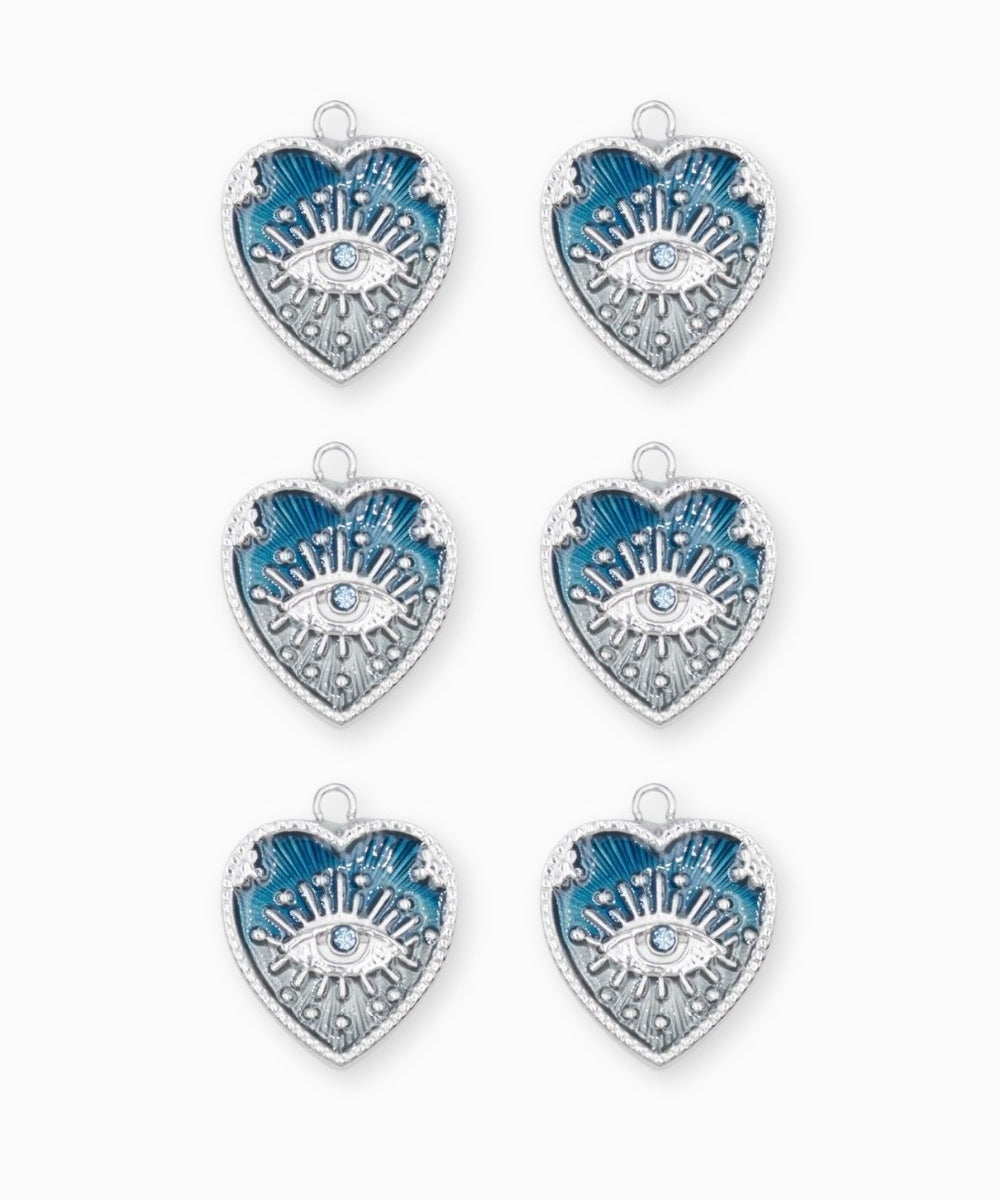 Pendentifs médaille coeur oeil Stardust 16x16mm - Rhodié
