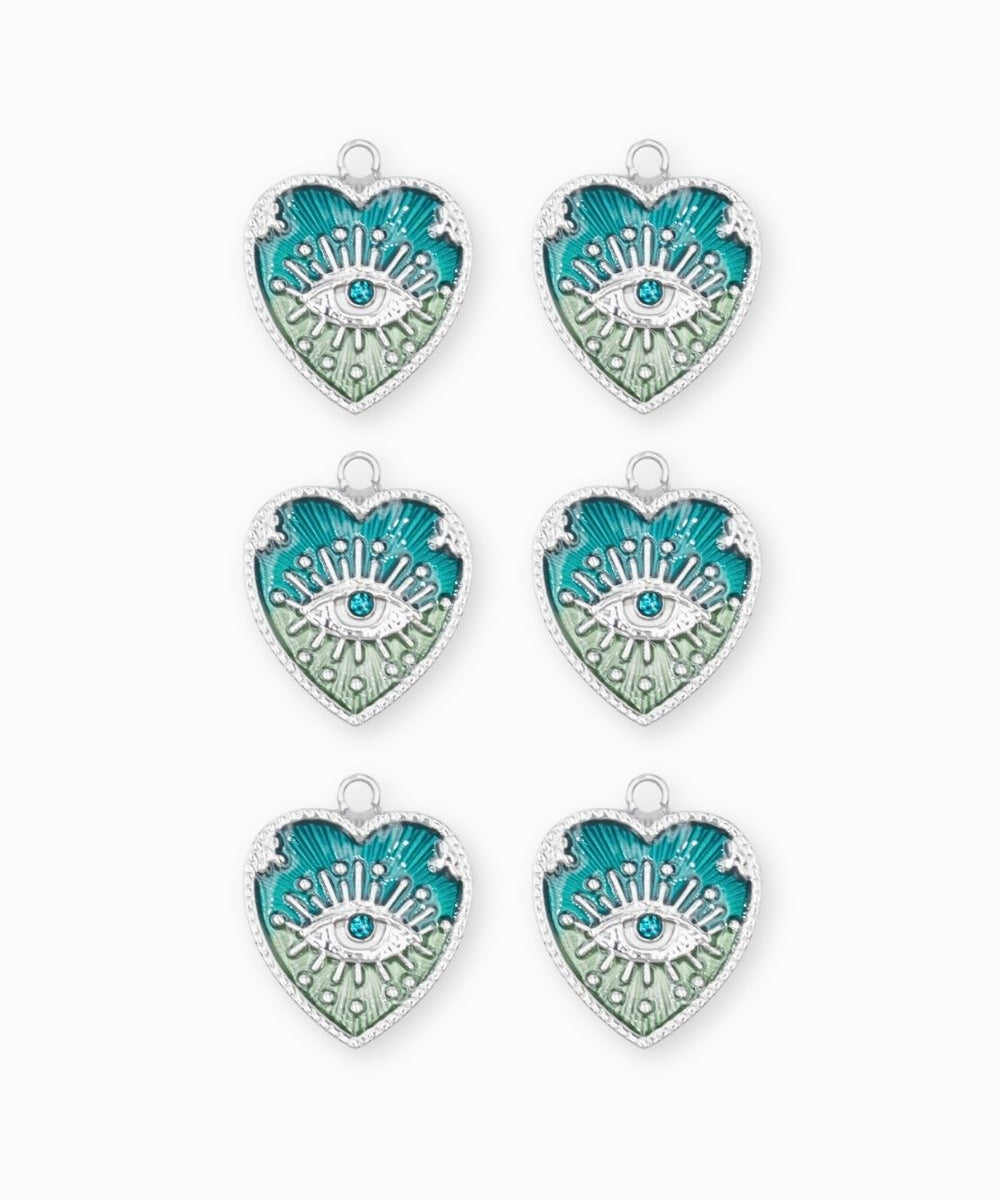 Pendentifs médaille coeur oeil Stardust 16x16mm - Rhodié