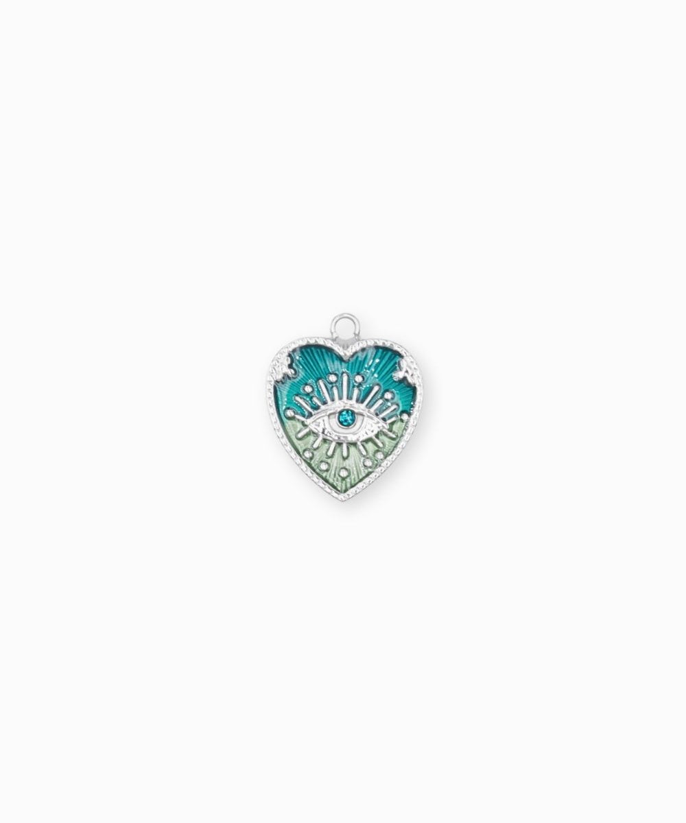 Pendentifs médaille coeur oeil Stardust 16x16mm - Rhodié